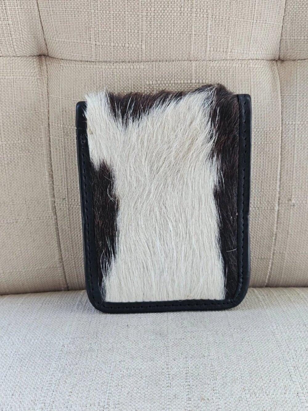 Hair Fur Wallet Genuine Leather White/Dark Brown Real Fur Billfold Cardholder - Picture 2 of 11